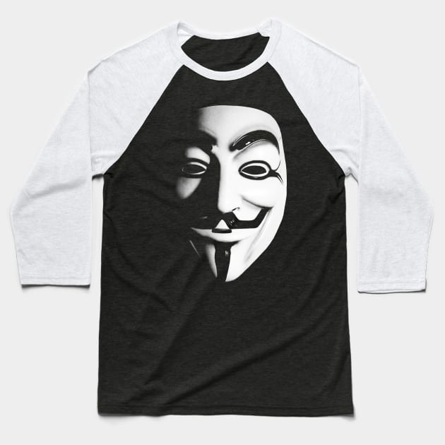 Fawkes Mask (b&w) Baseball T-Shirt by ianscott76